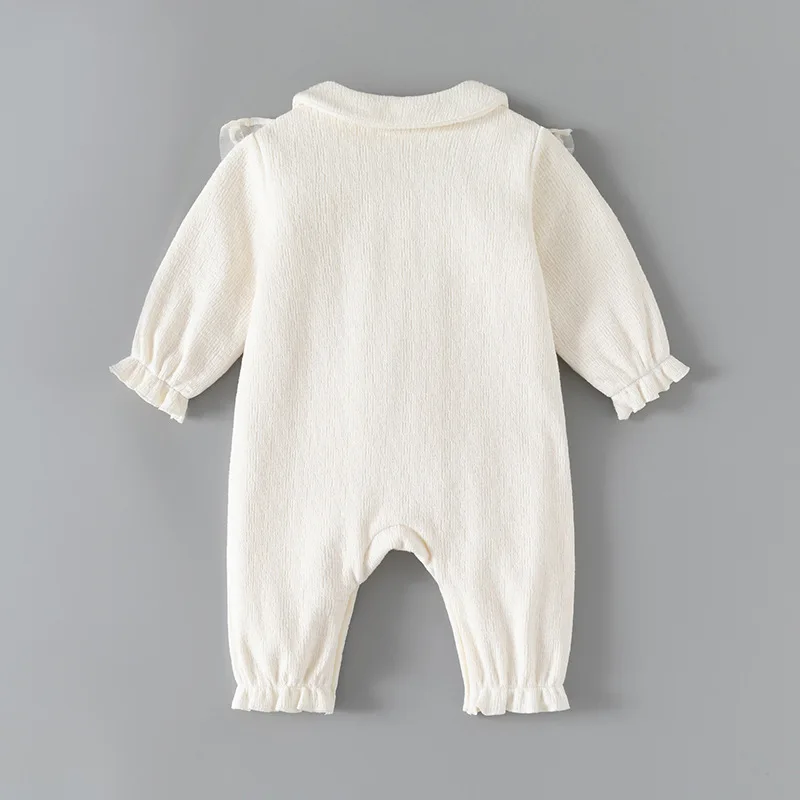 Fashion Warm Fleece Baby Rompers for Winter Lace Flowers Princess Girls Jumpsuits