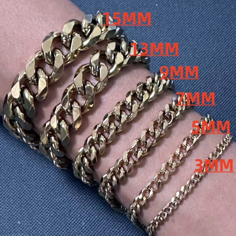 HNSP 3MM-15MM Thick Stainless Steel Cuban Chain Black Bracelet For Men Women Adjustable Size Trend Accessory Jewelry Hand Chains