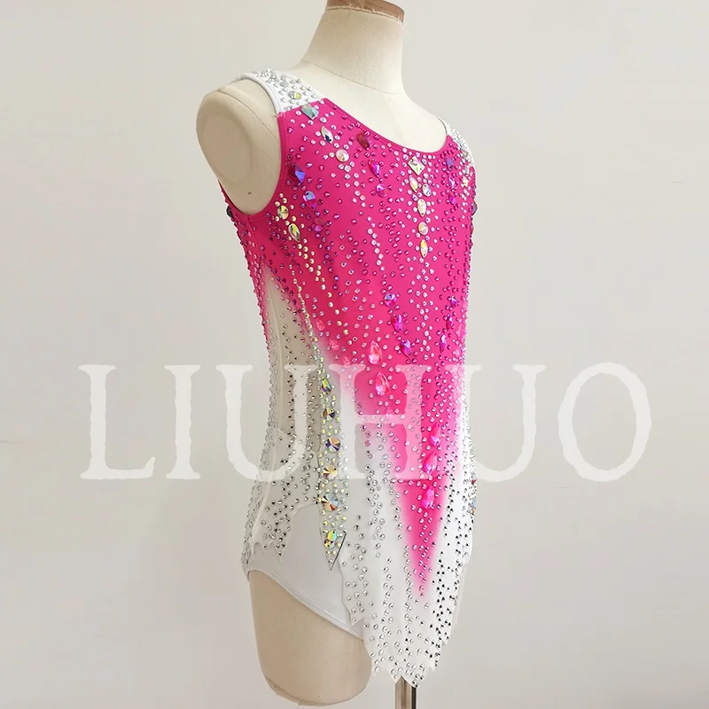 LIUHUO justaucorps de gymnastique rythmique rose avec jupe Performance de pom-pom girl compétitive pour enfants BD9096