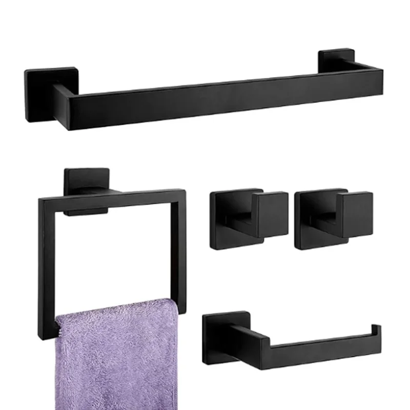 Stainless steel towel rack set, square towel bar bathroom paper rack bathroom pendant