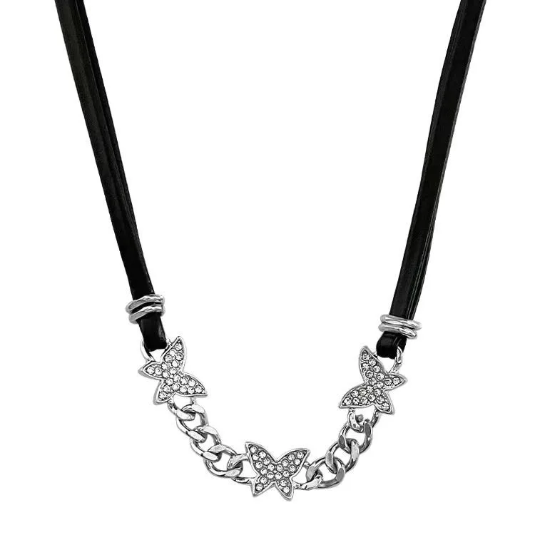 Rock and roll Sex appeal Simple Individuality Fashionable Sweet Cool Minority Hottie Butterfly Leather  Collarbone chain Choker