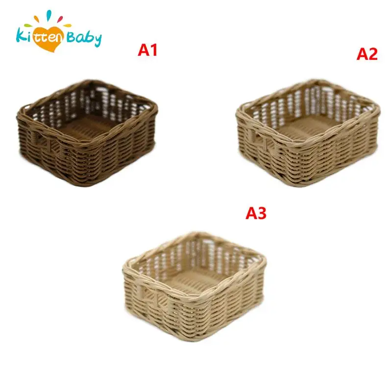 1/61/8 Dollhouse Miniature Fruit Bread Basket Storage Basket Woven Frame Portable Bread Jam Milk Drink Basket Kitchen Home Decor