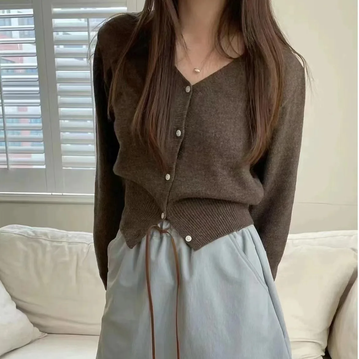 سترة قصيرة محبوكة للنساء، كارديجان مفتوح بأكمام طويلة وياقة على شكل V، قطعة علوية متعددة الاستخدامات بأسلوب حلو وقصة ضيقة من ...