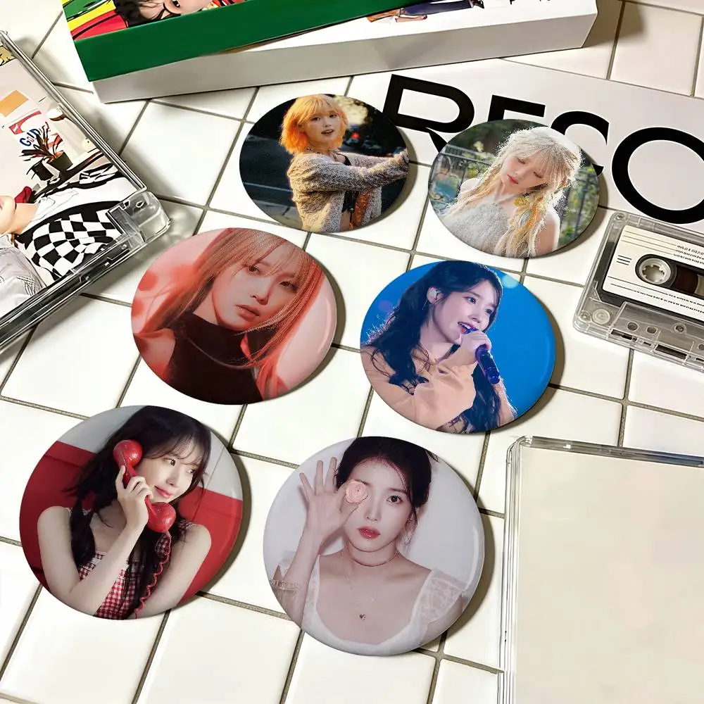 Korean Singer I-IU Anime Round Laser Badge Cartoon Brooch Clothes Backpack Accessories Lapel