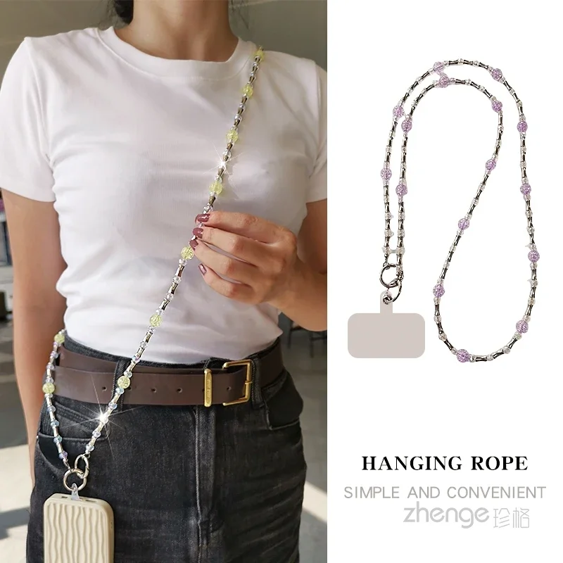

Модная подвесная цепочка для мобильного телефона с хрустальными бусинами и бамбуковым узлом, женская цепочка через плечо с бусинами на спине, длинный стиль