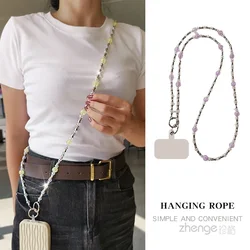 Fashion crystal bead bamboo knot mobile phone hanging chain, women's crossbody bead back chain long style