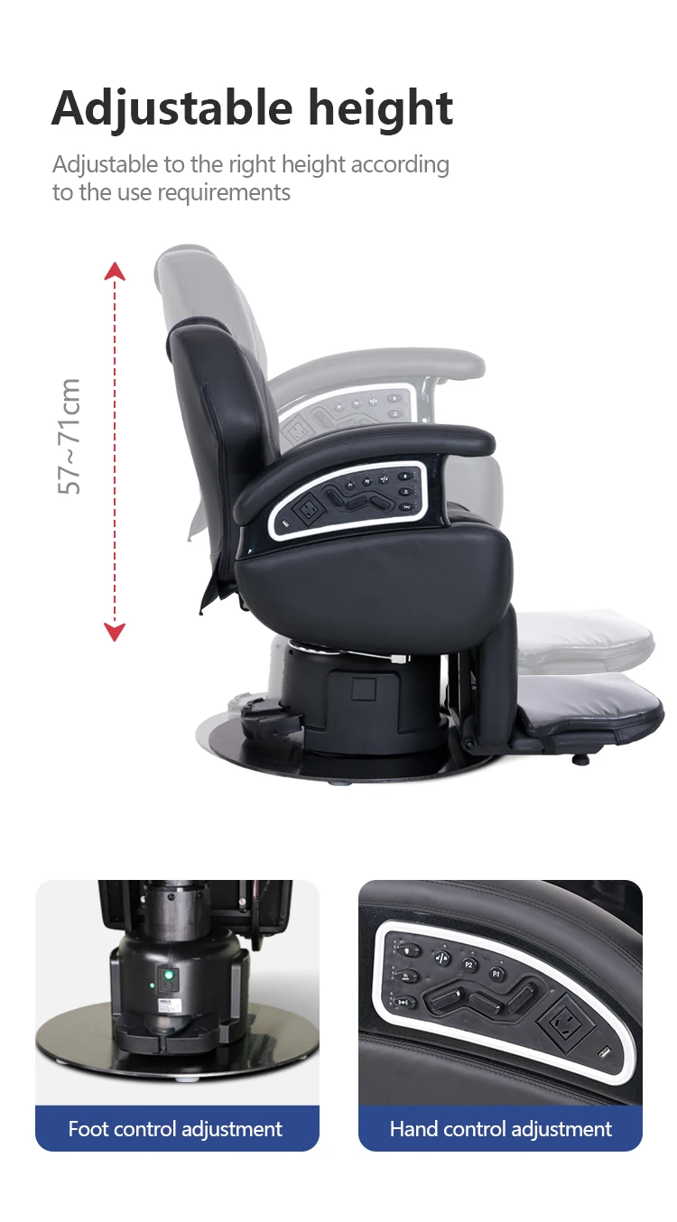 Electric Heavy-Duty Barber Chair for Men with Atmosphere Lamp Beauty Salon Synthetic Leather Hairdressing Swivel Chaise Barbier