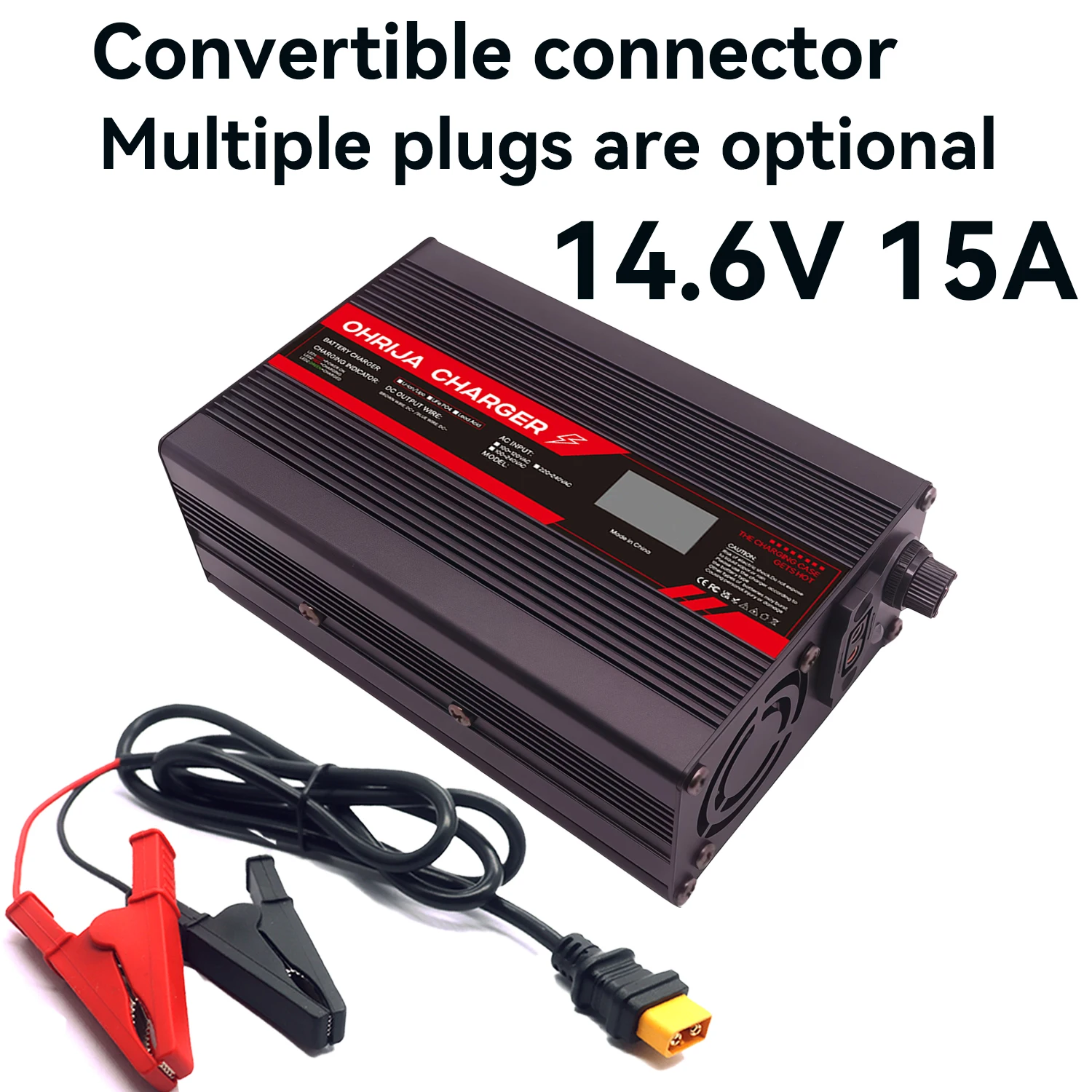 14.6V15A LiFeP04 Battery Charger Convertible Connector Display Charger 4 Strings 12.8V Heat Dissipation with High Compatibility
