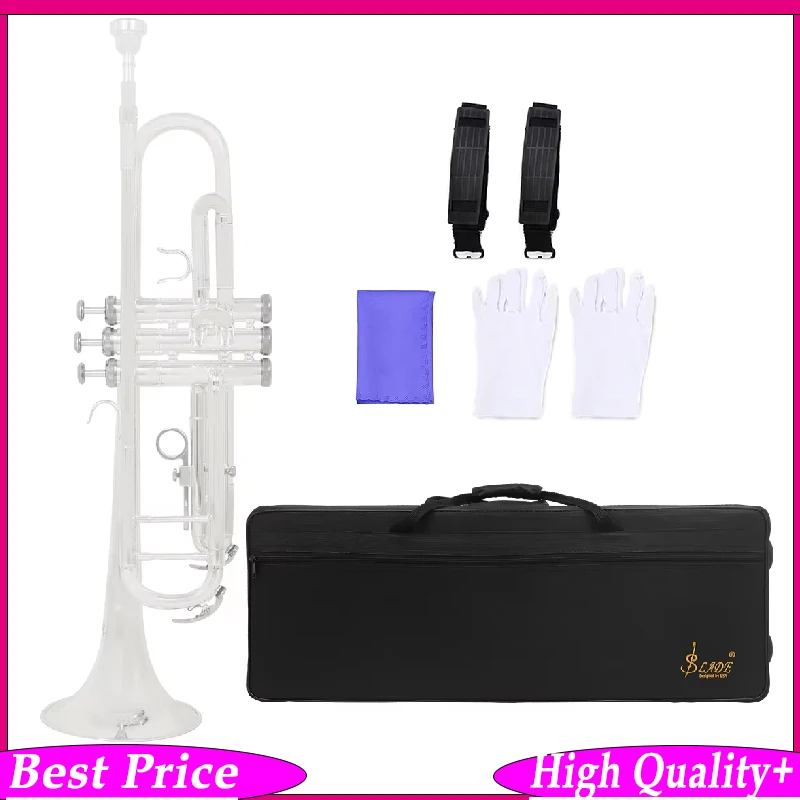 SLADE Bb Trumpet Silver Plated Brass Body Rust Corrosion Resistant Brass Instrument With Accessories For Practice Performance