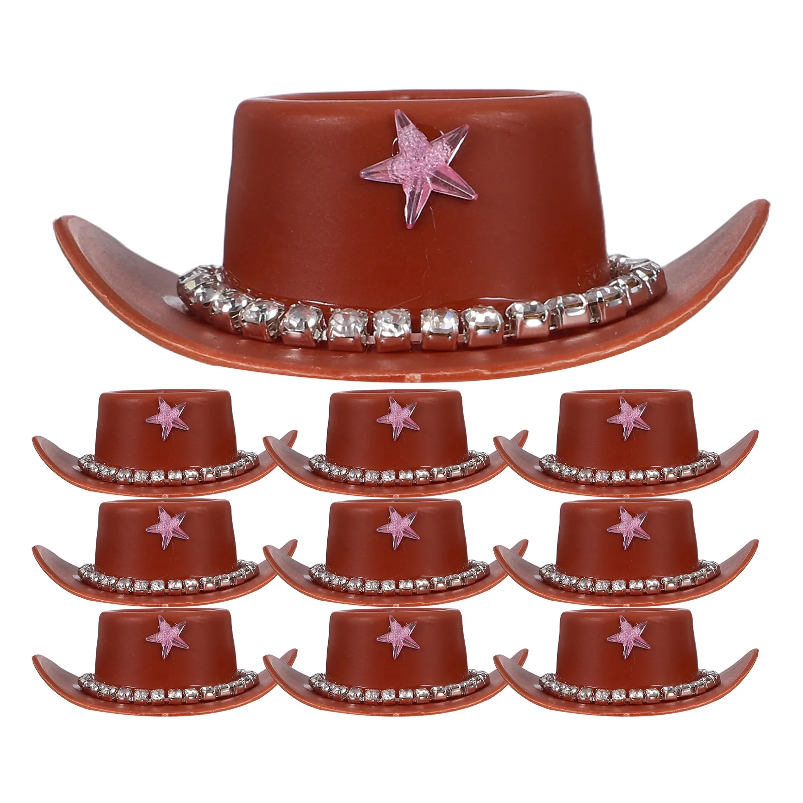 10Pcs Miniature Cowboy Hats Shiny Chain Accents Rugged Plastic Design Ideal for Craft Supplies Party Favors Western Theme