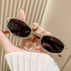 Vintage Small Square Fulls Crystal Shiny Sunglasses Men New Fashion Hip Hop Punk Sun Glasses Women Elegant Rhinestones Shades