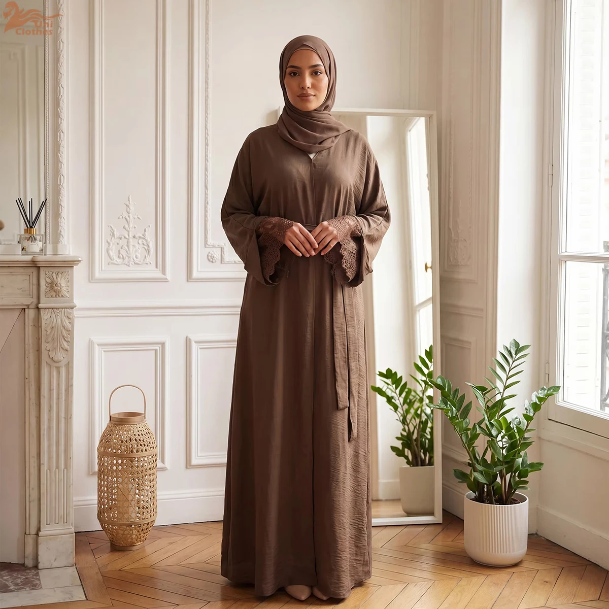 

2026 New Eid Abaya Dubai Lace Split Sleeve Daily Wear Cardigan Islamic Clothing Women Modest Abaya Women Muslim dress