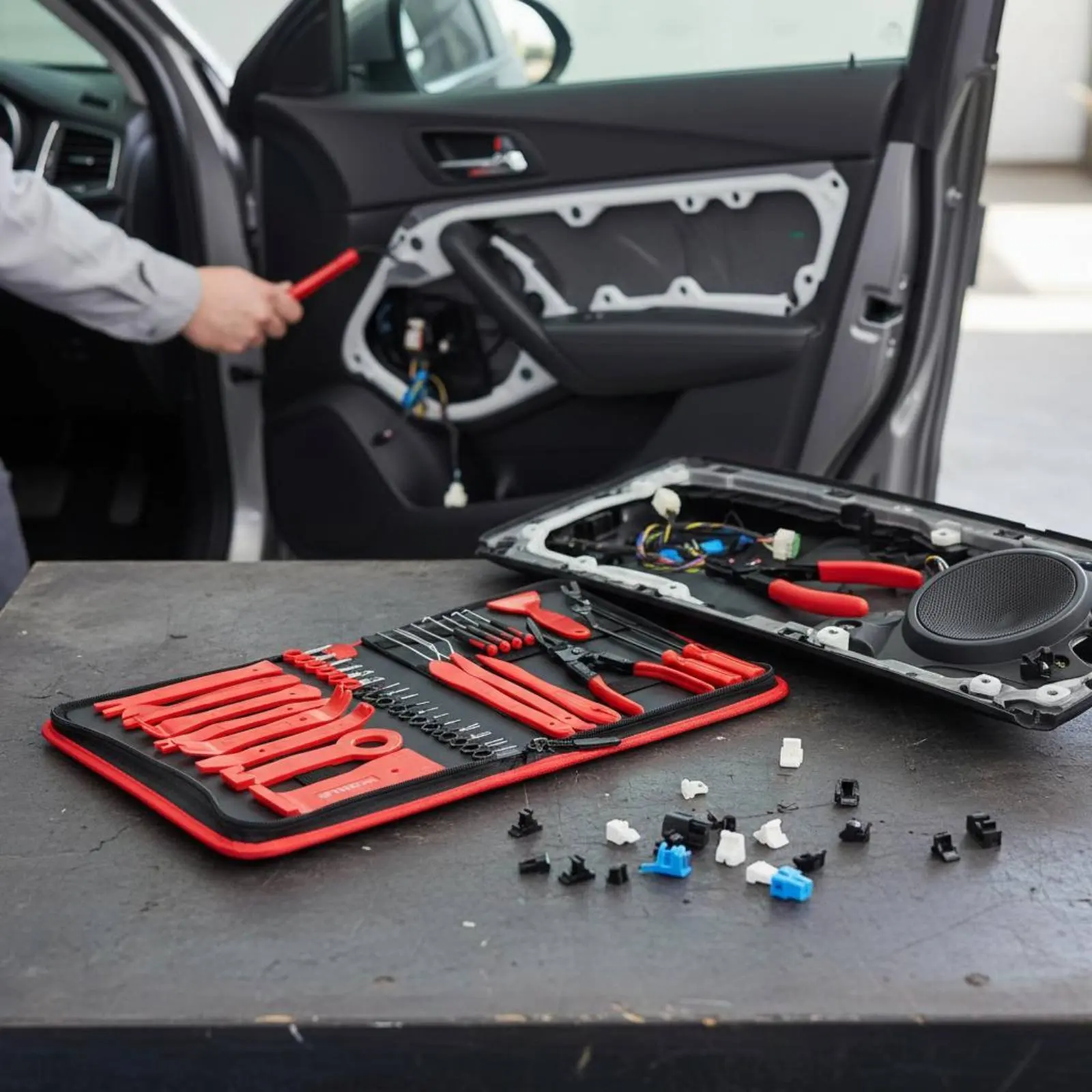 

Car Door Panel Pry Tool Set Multi-Piece Car Trim Removal Kit Vehicle Trim Removal Tool Kit Non-Marring Interior Clip Remover Set