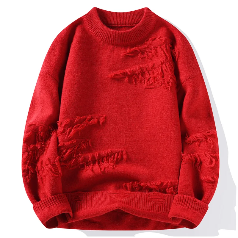 

Autumn Winter Sweater Men Fashion Retro Hole Fringed Loose Versatile Sweater for Men and Women Knitting Pullovers Sweater