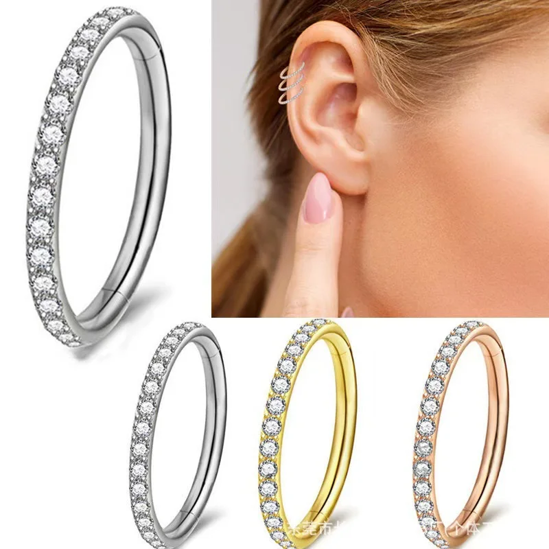 Kenbao 10PCS Women's Round Earrings F136 Titanium Nose Ring Hinge Clicker  Fashion Lady Piercing Jewelry segment  lobe labret