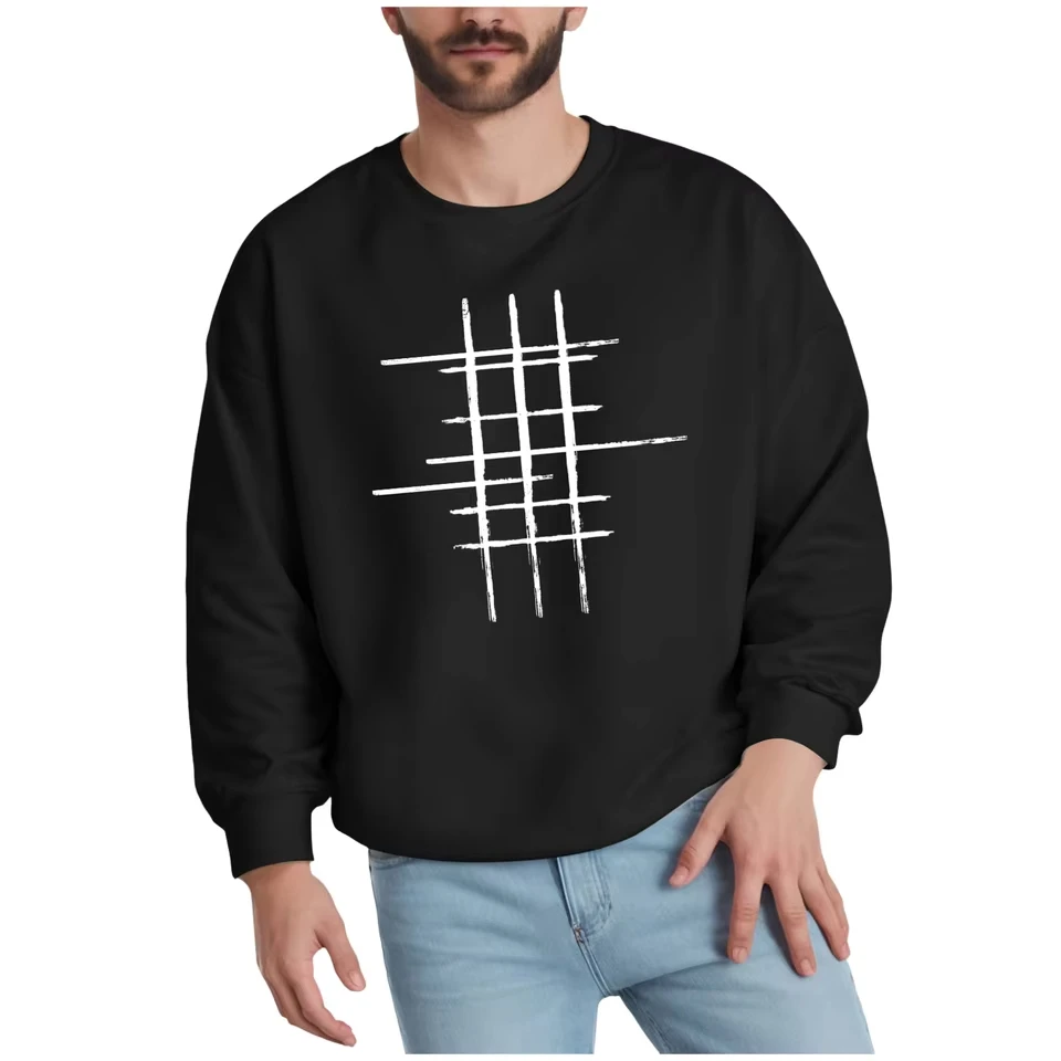Male Comfort Round Neck Hoodie Men'S Fleece Lined Crew Neck Hoodless Sweatshirt Street Casual Fashion Line Print ملابس رجاليه