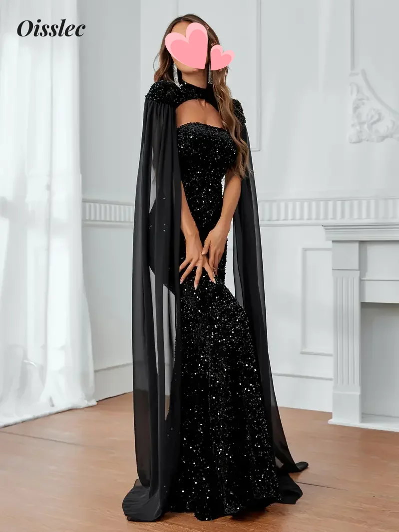 Oisslec-Robe de Soirée de Forme Trapèze avec Fermeture Éclair, Tenue de Bal à Paillettes, Dos aux, Style Formel