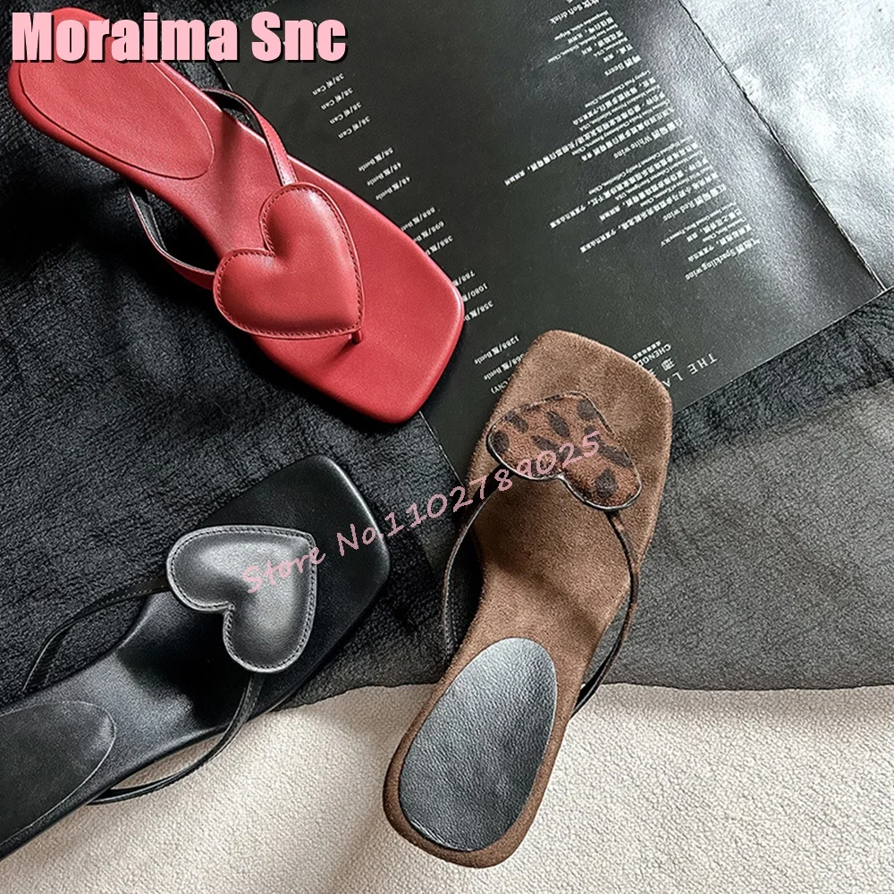Heart Decor Clip Toe Flip Flops Strange Low Heel Square Toe Sexy Elegant Women's Shoes Slippers Outdoor Leopard Black Solid 2024 image 3