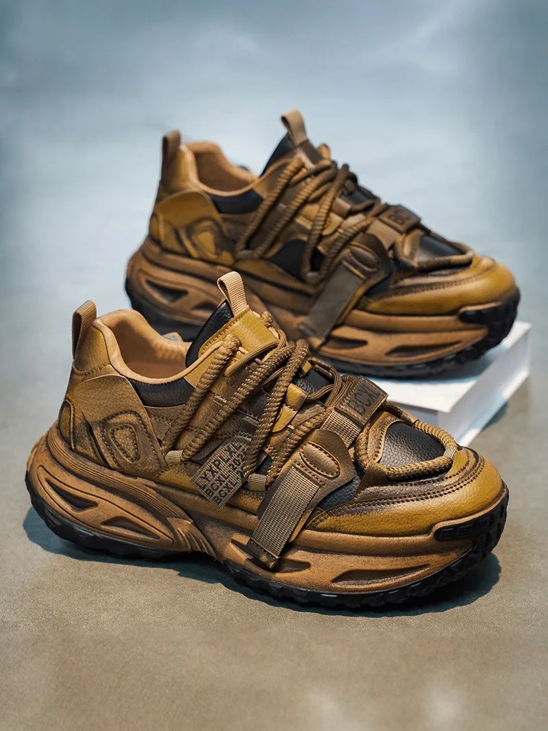 Men's Sporty Casual Shoes 2026 New Fall Trend Brand High-End Feeling Teenage Thick Bottom Heightening Dad Shoes Low Cut