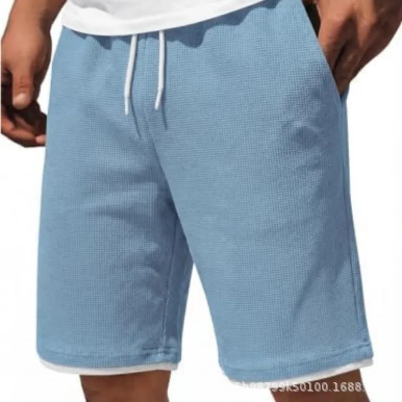 

Men's Waffle Knit Drawstring Shorts Elastic Waist Casual Breathable Summer 5-Pants