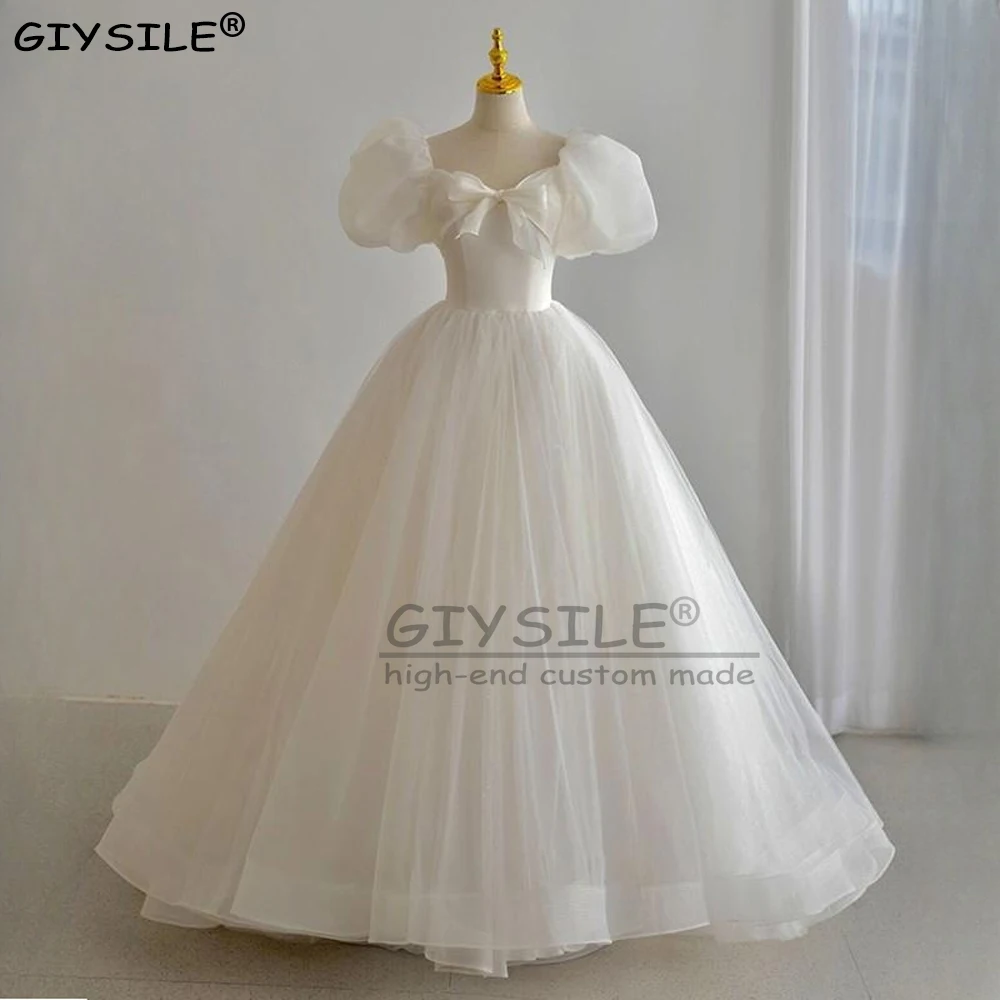 

GIYSILE Customized White Princess Light Wedding Dresses Luxury 2025 New French Simple Bubble Sleeve Bridal Photo Wedding Gowns