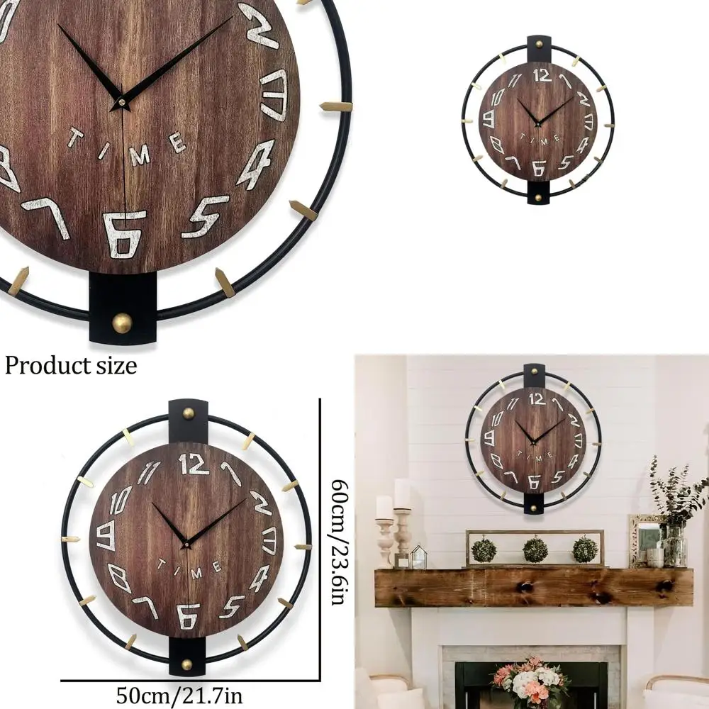 

Rustic Modern Silent Battery-Powered Wall Clock, Brown & Black, 21.7 x 23.6 for Home & Office