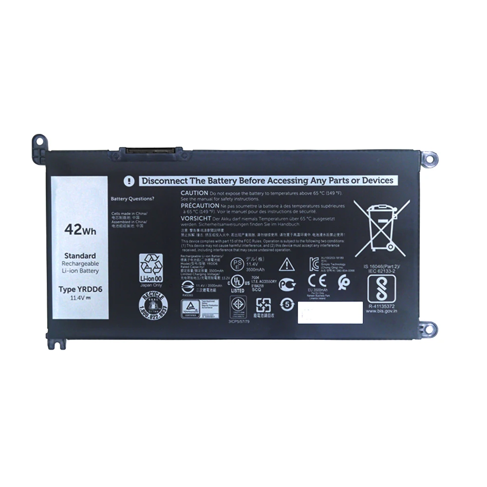 YRDD6 1VX1H 0YRDD6 42Wh Laptop Battery For Dell Inspiron 3493 3582 14 5000 5480 15 3000 5584 5585 17 3793 5481 2-in-1 Series