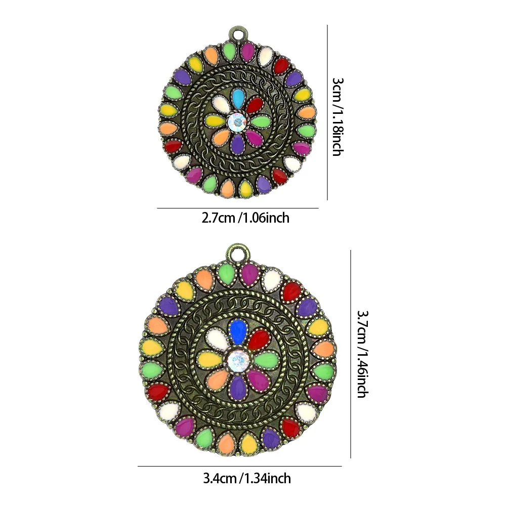 10pcs/pack Vintage Bohemia Enamel Round Charms Pendants for DIY Jewelry Making Earrings Necklace Findings Components Wholesale