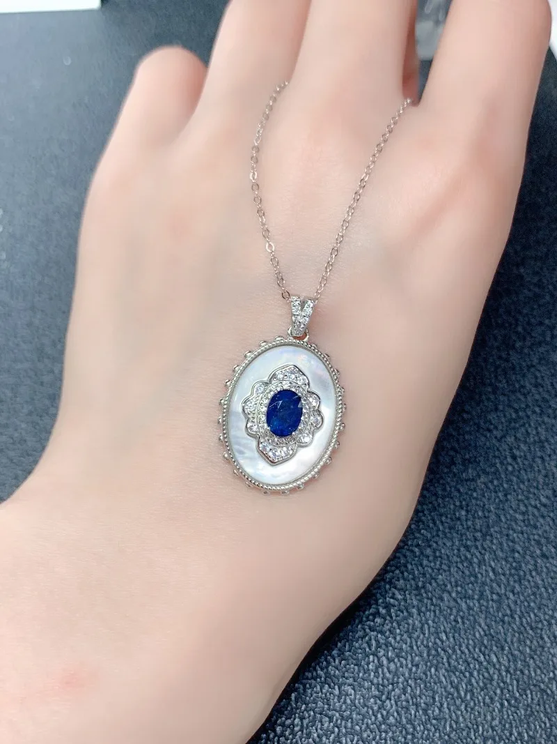 VVS Grade Natural Sapphire Pendant for Daily Wear 5mm*7mm 0.7ct Chrome Sapphire 925 Silver Necklace Pendant with Gold Plated