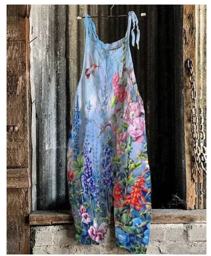 

Summer Ladies Fashion Oil Painting Style Floral Pattern Jumpsuit 3D Printed Comfortable Loose Large Size With Jumpsuit