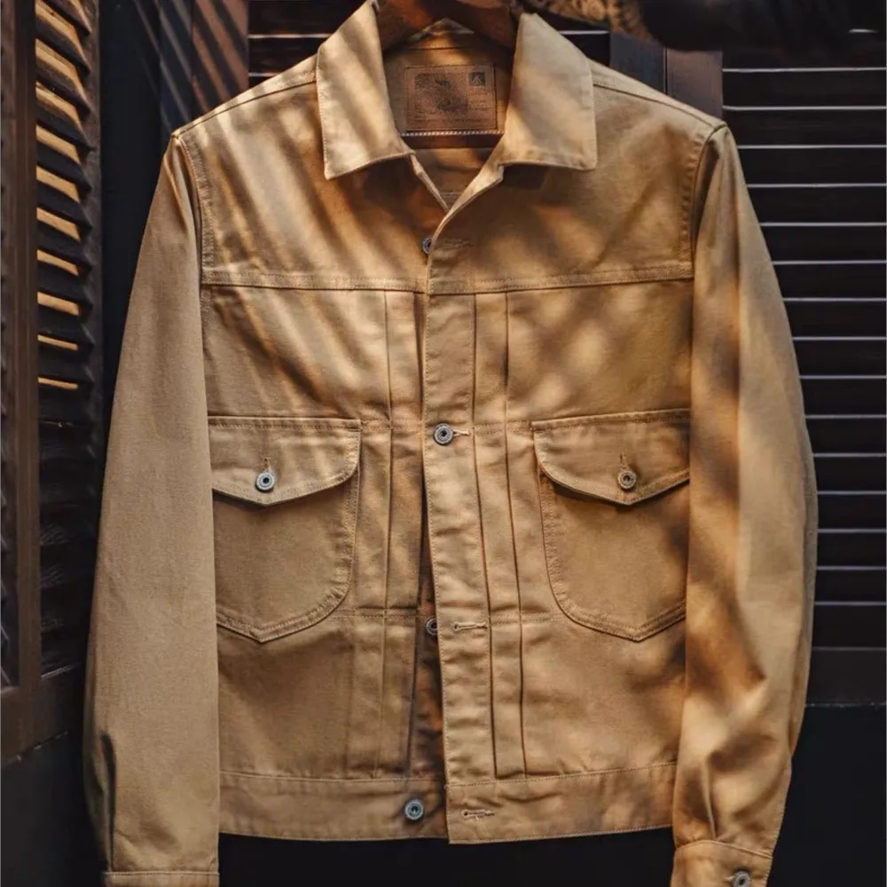 Workwear American Retro Western Ranch Men's Maillard Heavy Canvas Lapel Coat Autumn and Winter