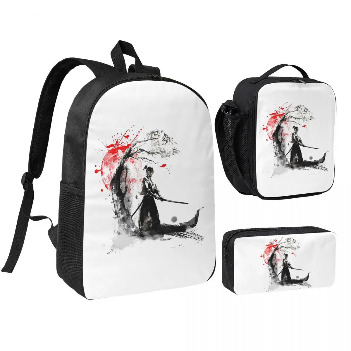 

Japanese Samurai Backpack Student BookBag School Bag Shoulder Bags 3ps Insulated Lunch Bag Pencil Case
