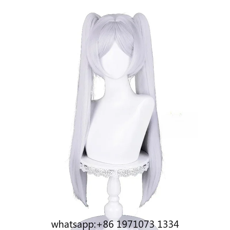 Anime Frieren Cosplay Wig 68cm Silver White Two Ponytails Heat Resistant Synthetic Hair + Wig Cap