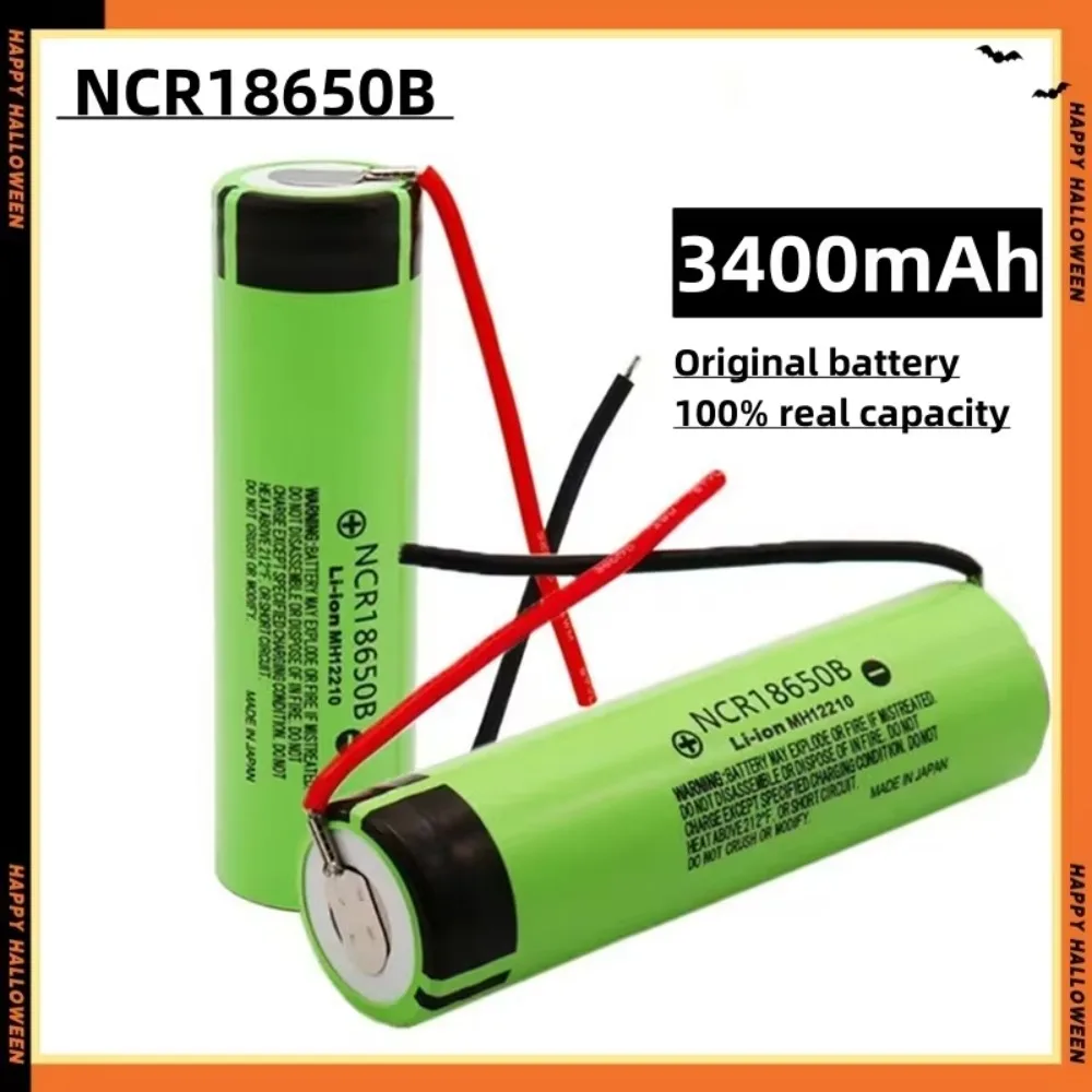 New 18650 lithium battery 3400mAh 3.7v 25A NCR18650B high power power tool battery 18650 rechargeable battery+DIY Wires