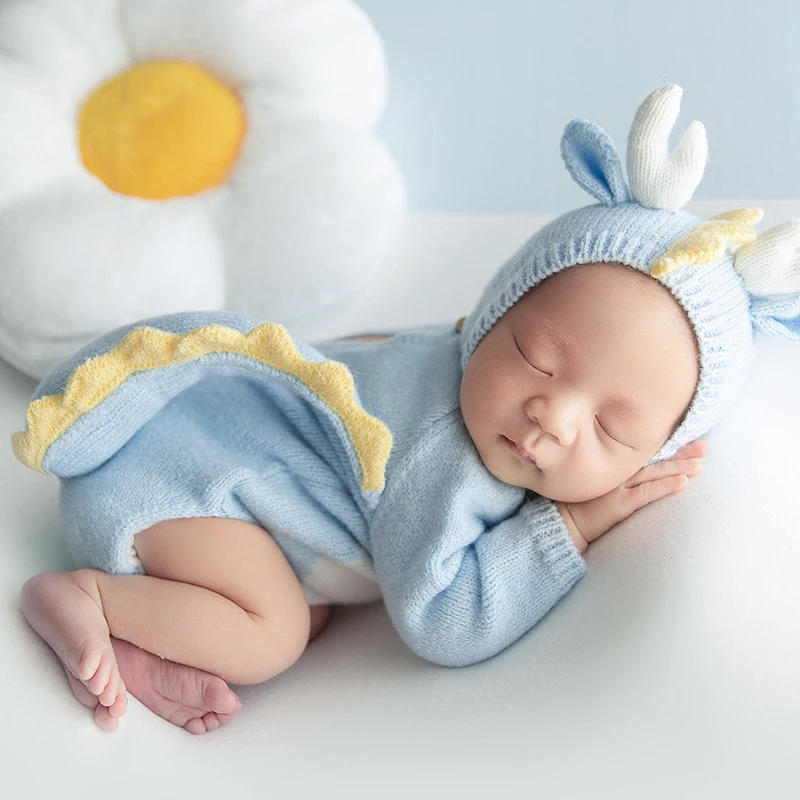 Newborn Photography Dragon Clothing Cute Blue Dragon Theme Outfit Sunflower Pose Pillow Photo Props Studio Shooting Accessories