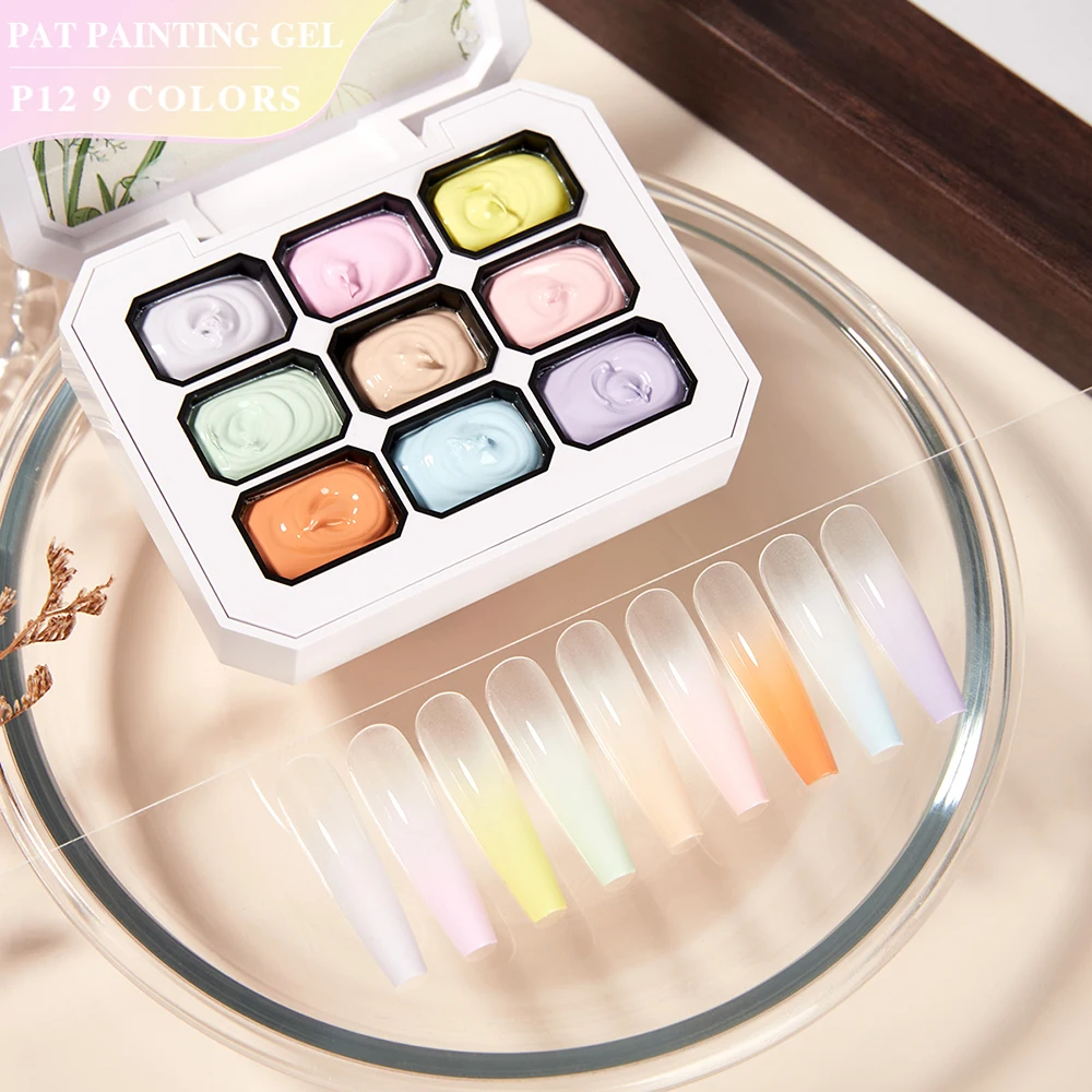 Vendeeni-esmalte de uñas en Gel con pintura de Color macarrón, 9 rejillas, UV LED, barniz de Gel en remojo, paleta de laca de Gel Pat para gradiente