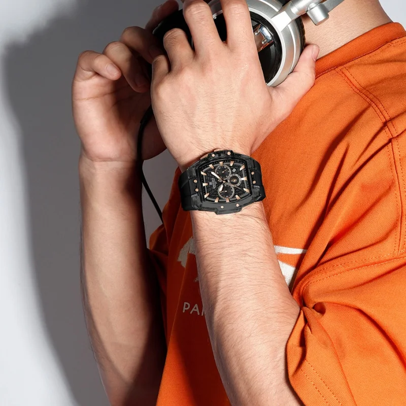 NAVIFORCE 2026 Men's Multifunctional Chronograph Watch Luminous Hands Calendar Running Seconds 5ATM Waterproof Silicone Strap