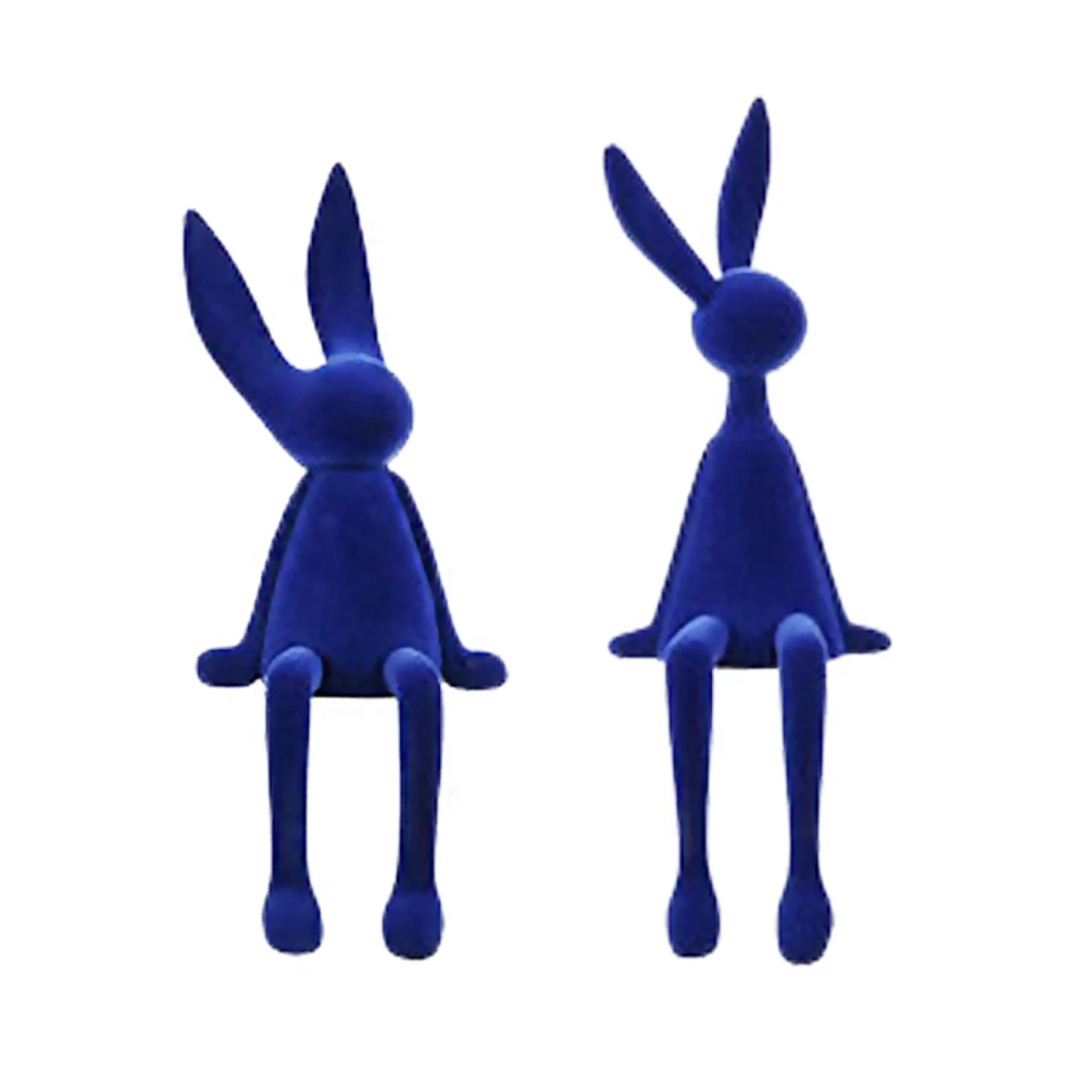 Nordic Klein Blue Rabbit Statue Decoration Cute Resin Animal Desktop Crafts Ornament Office Home Room Easter Modern Art Decor