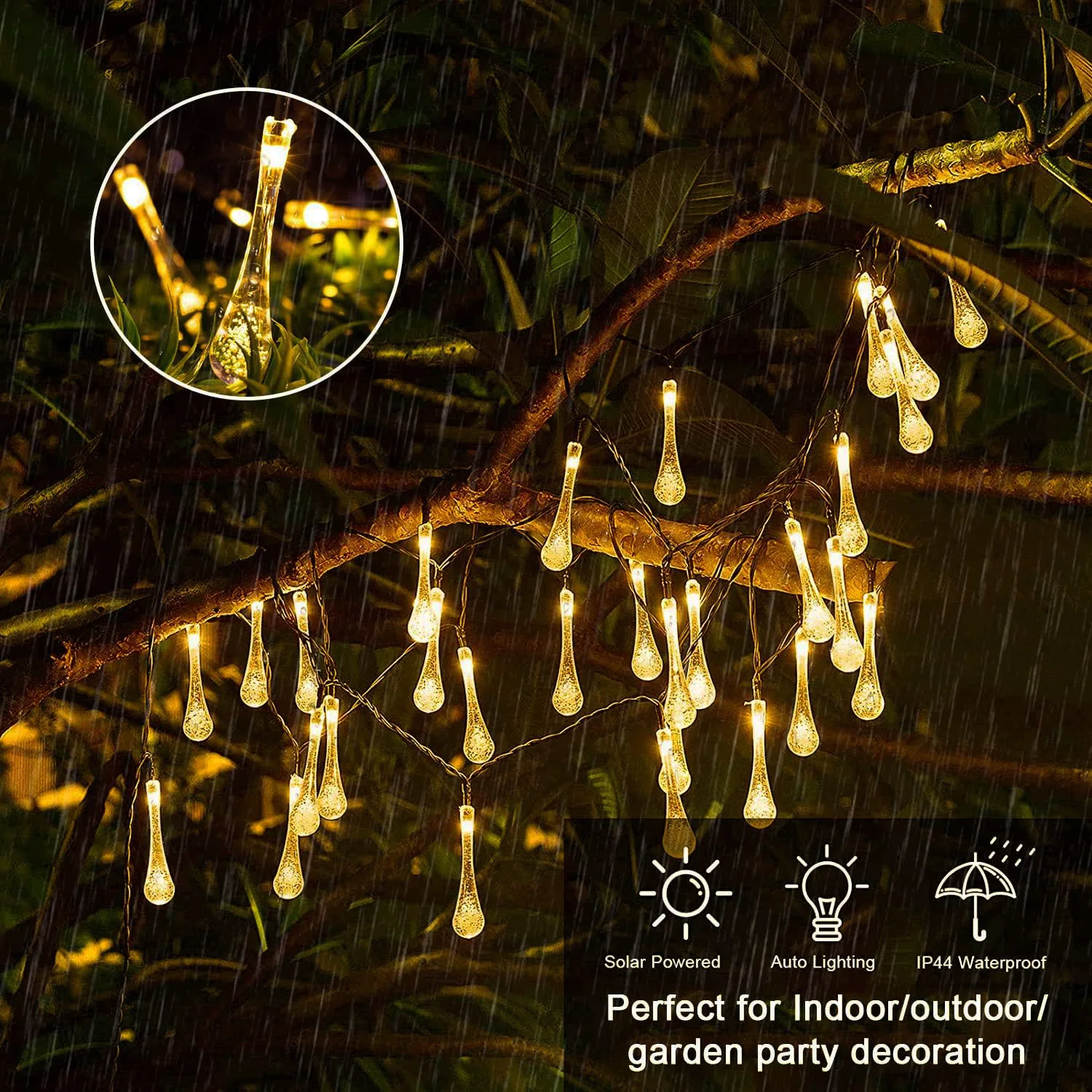 Solar String Lights Outdoor LED IP65 Waterproof Twinkle Lights Copper Wire Fairy Lights for Xmas Tree Garden Party Wedding