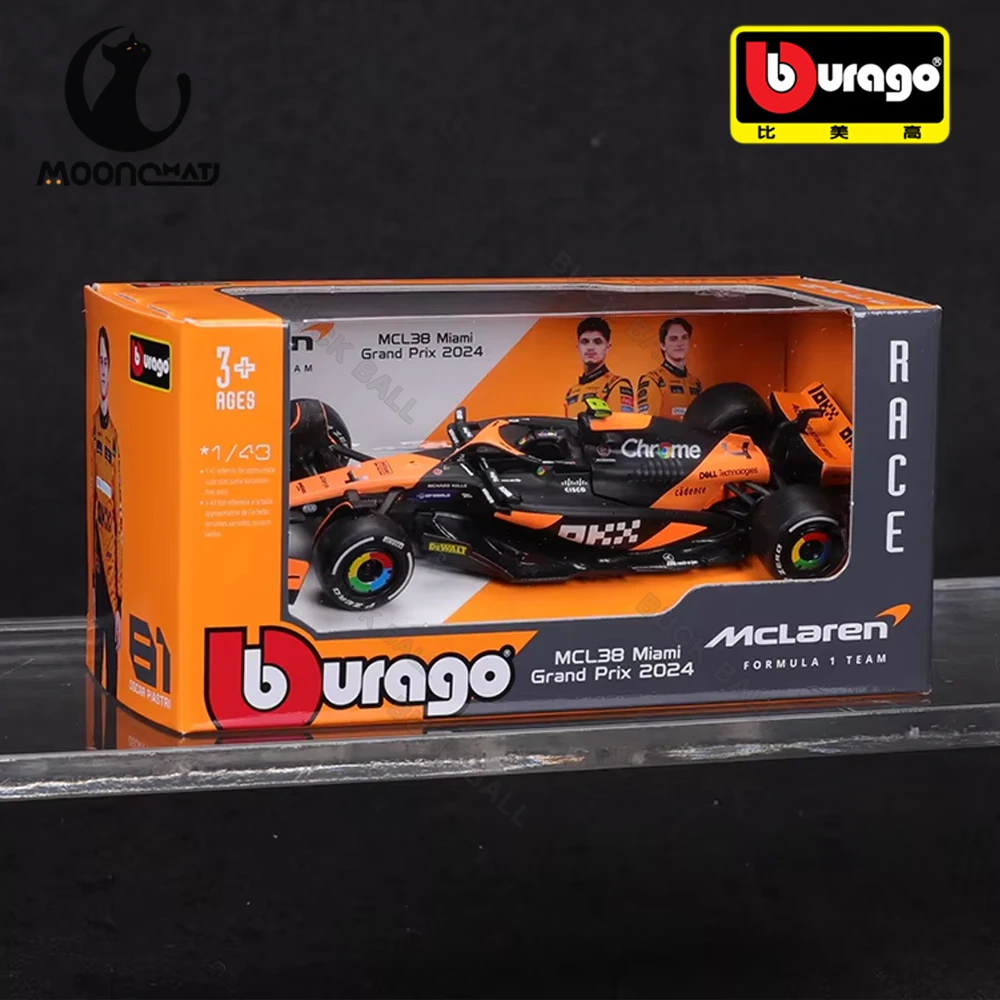 New Bburago 1:43 Mclaren Mcl38 Miami 2024 F1 Mcl38 Monaco Alloy Miniature 4# Lando Norris 81# Oscar Piastri  Diecast Model Toy