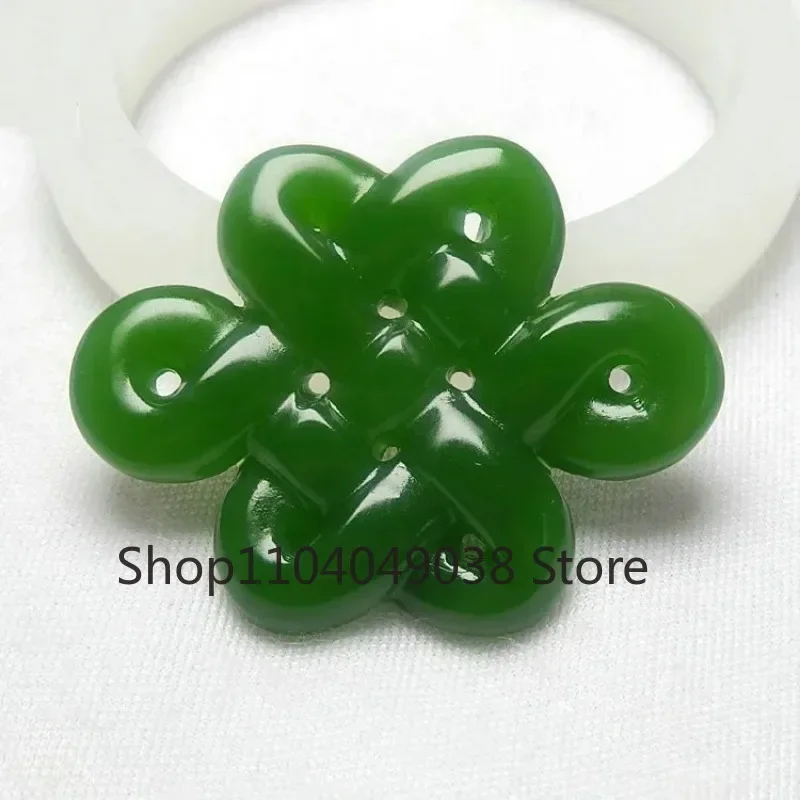 Natural Green Jade Chinese Knot Pendant Necklace Double-sided Hollow Carved Charm Jadeite Jewelry Fashion Gifts for Men Women