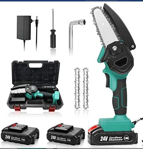 6 بوصة منشار كهربائي بيد واحدة 2 بطاريات سلاسل لتقوم بها بنفسك قاطع خشب لاسلكي لتقليم الحديقة أداة قابلة للشحن