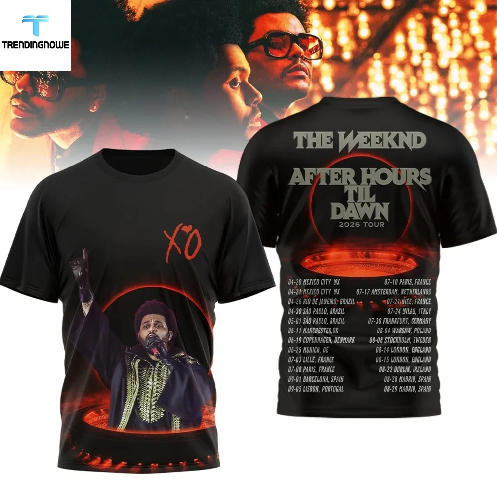 The Weeknd After Hours Til Dawn 2026 Tour Men's and Women's XO Pattern Short Sleeve Hip Hop Music Casual T-shirt