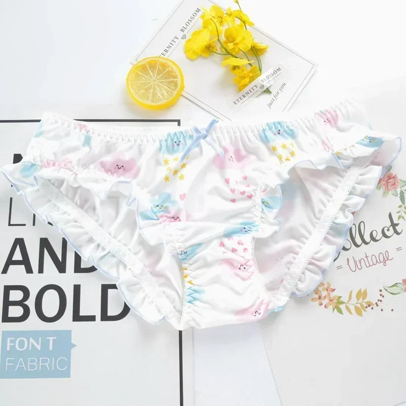 الأزهار الغيوم الكرتون لطيف جميل سويتي المرأة لوليتا الأميرة نمط كشكش تمتد الملابس الداخلية منخفضة الخصر الحليب الحرير لينة سراويل