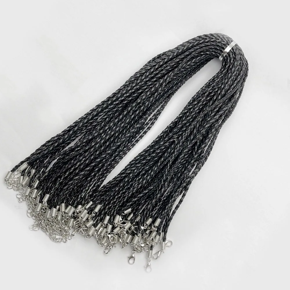 Lot de 50 pièces de collier en cuir noir, corde de 3mm, fermoir mousqueton, pendentif 45 + 5cm, fabrication d'accessoires de bijouterie, vente en gros, livraison gratuite