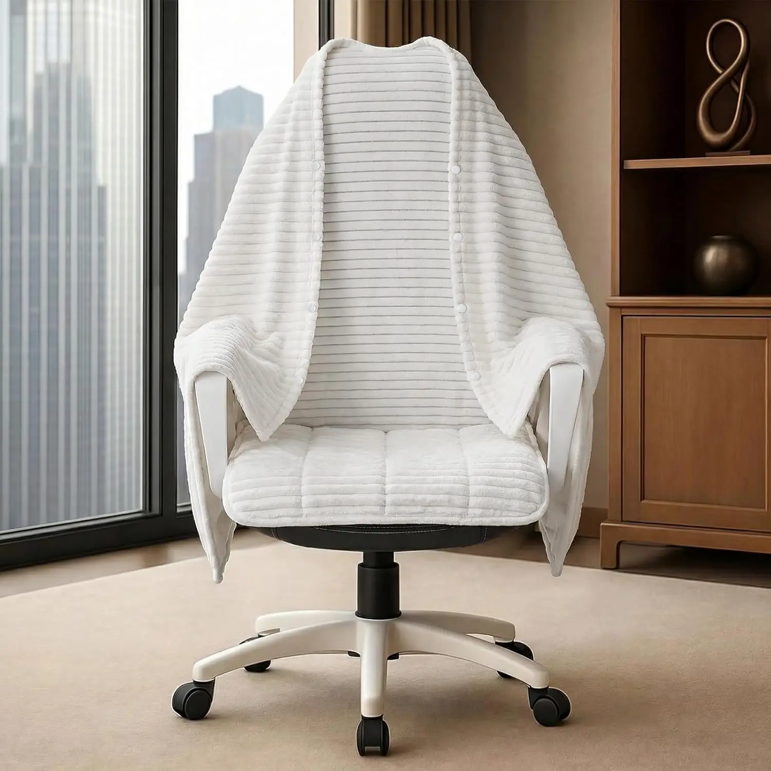 

Cozy Office Blanket, White Striped Flannel Fleece Desk Wearable Blanket for Work, Work from Home Gifts & Practical Gi