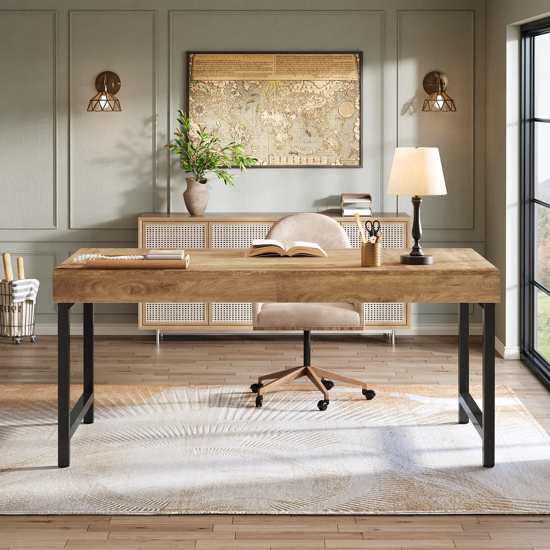 مكتب تنفيذي Tribesigns مقاس 55 بوصة للمكتب المنزلي، مكتب كمبيوتر محمول صناعي بسيط بأرجل معدنية قوية، كتابة للدراسة #2