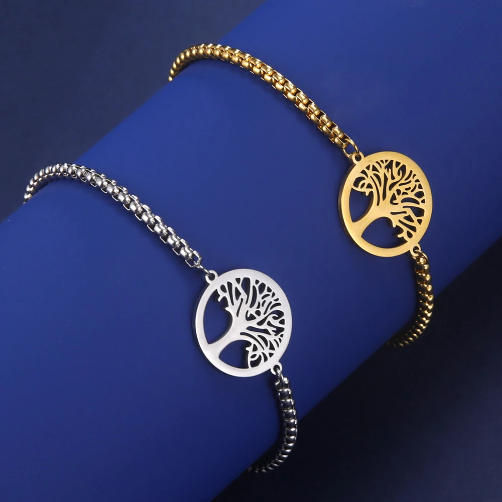 1 Stück Vintage Baum des Lebens Charm-Armband Damen Goldfarben Edelstahl Armbänder Schmuck Geburtstagsgeschenk Großhandel