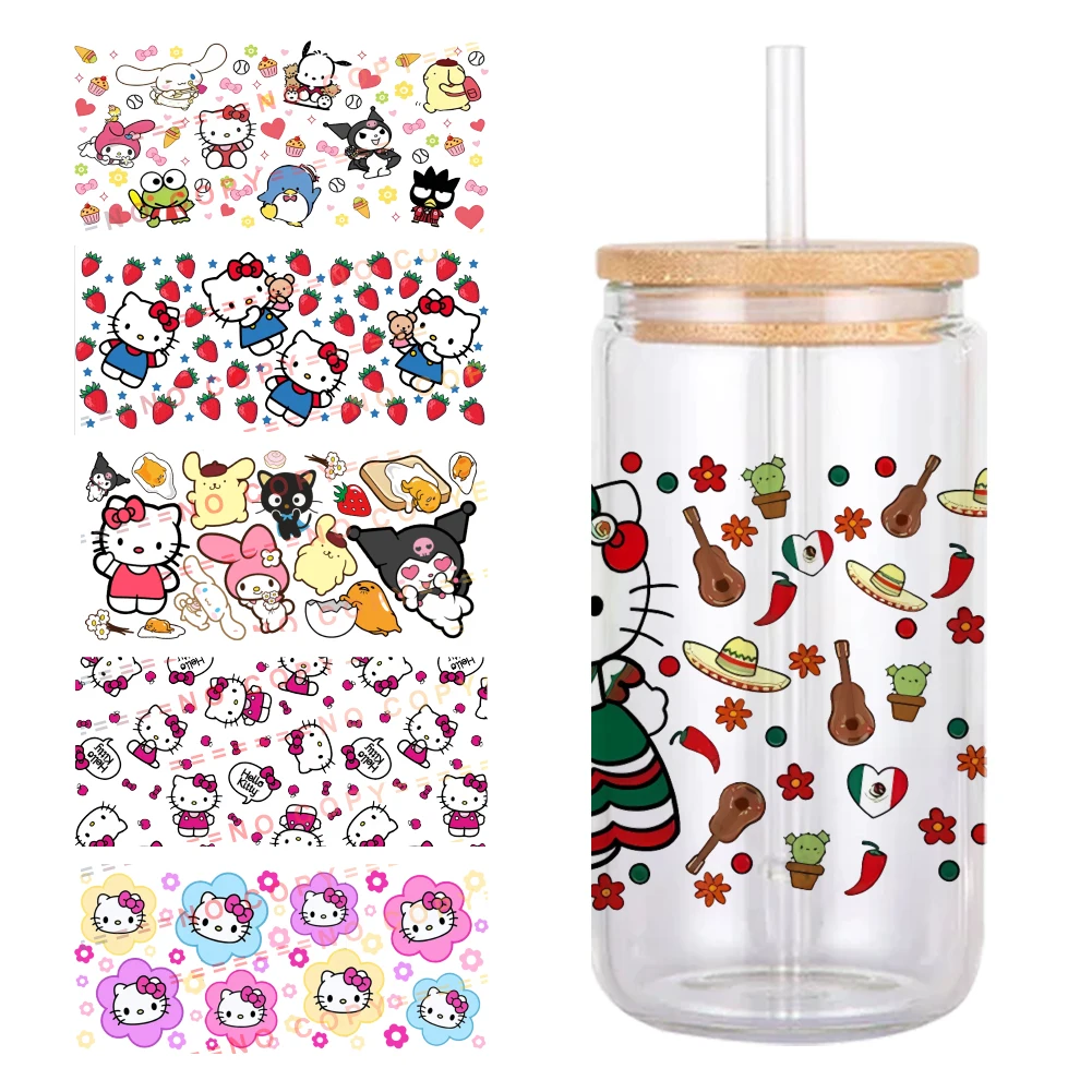 Sanrio Hello Kitty My Melody Kuromi UV DTF Wraps Sticker DIY For 16oz Libbey Glass Cup Waterproof Decals Coffee Cup Sticker