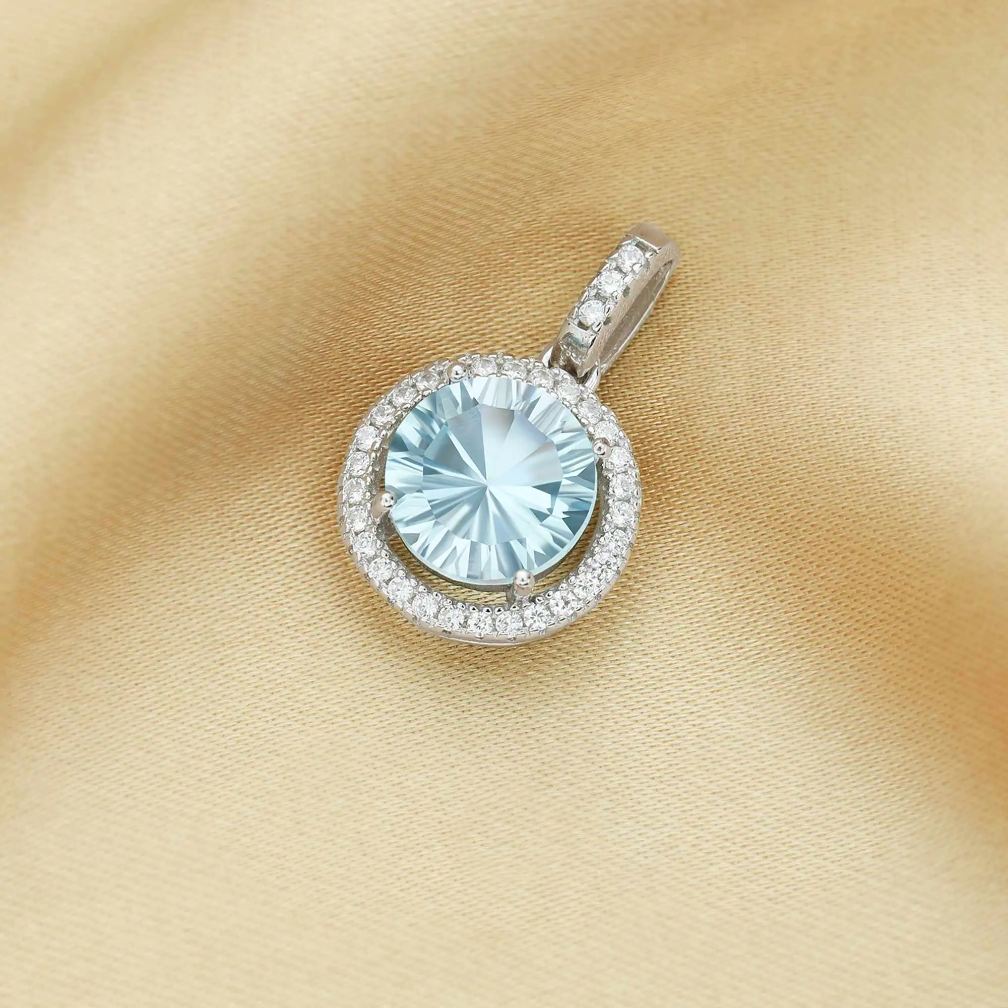 12MM Round Birthstone Pendant Charm With 8MM Faceted Sky Blue Topaz,Solid 925 Sterling Silver Charm,November Pendant 1411321